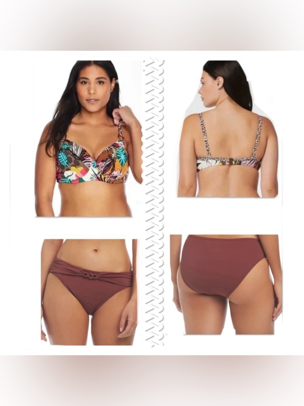 Bleu Rod Beattie Tropical Floral Underwire Top with Brown Mid-Rise Bottom